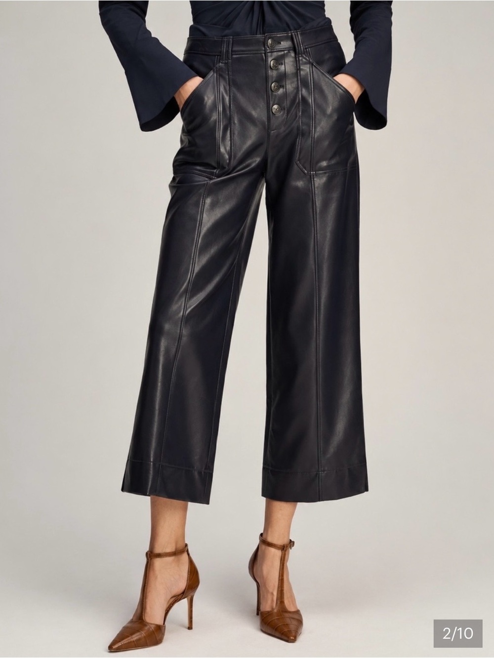 cinq a sept High-Waist Faux Leather Wide-Leg Crop Pants